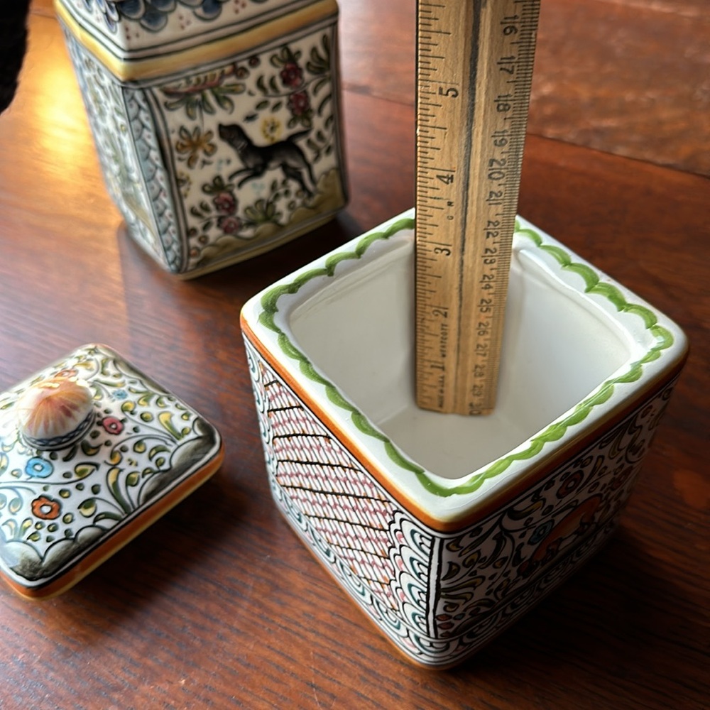 🇵🇹Ceramicas De Coimbra 3.5 wide x 5” H Square hand painted jar/lid Portugal - Picture 12 of 16